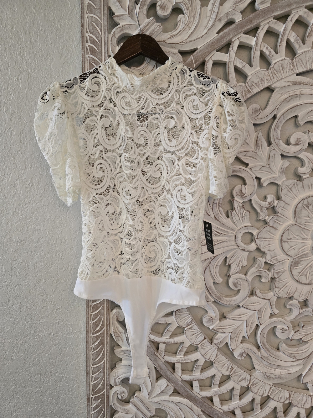 Express White Lace High-Neck Bodysuit